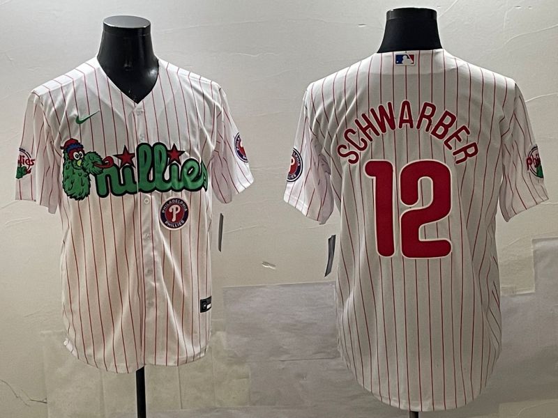 Men Philadelphia Phillies #12 Schwarber White Stripe Three generations Joint Name Game 2025 Nike MLB Jersey style 5->philadelphia phillies->MLB Jersey